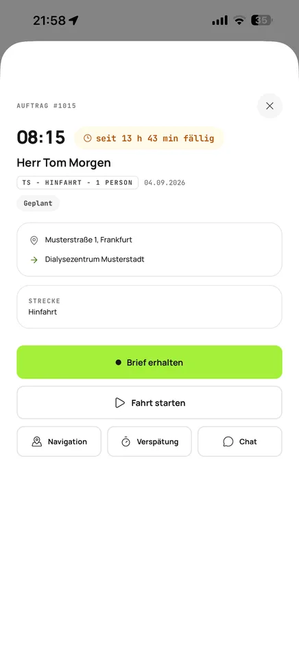 An open order with address and navigation